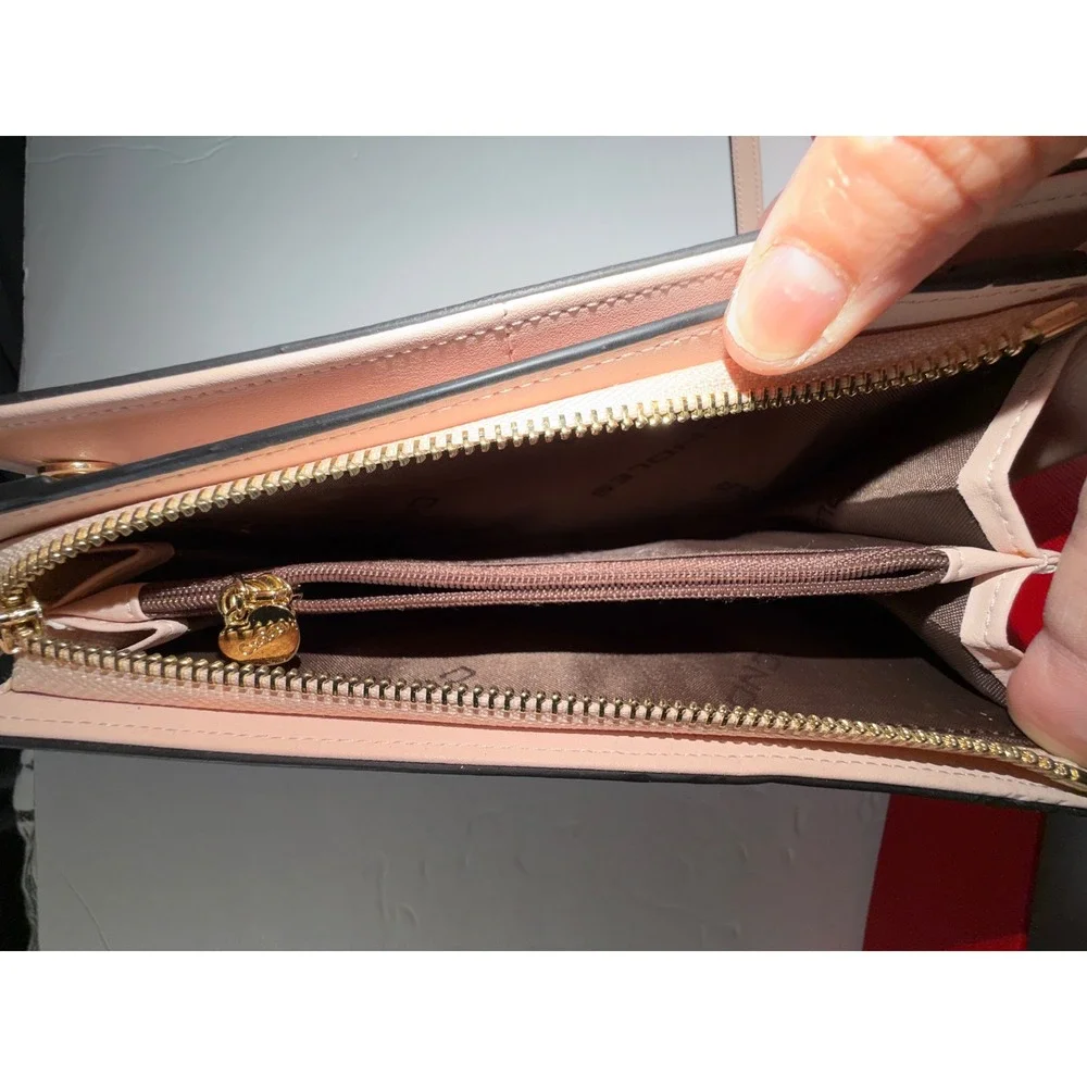 Cnoles Pink Genuine Leather Large Capacity Wristlet Bifold Wallet Clutch Purse